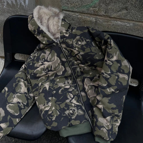 2k25 Camouflage Faux Fur Bomberjacket